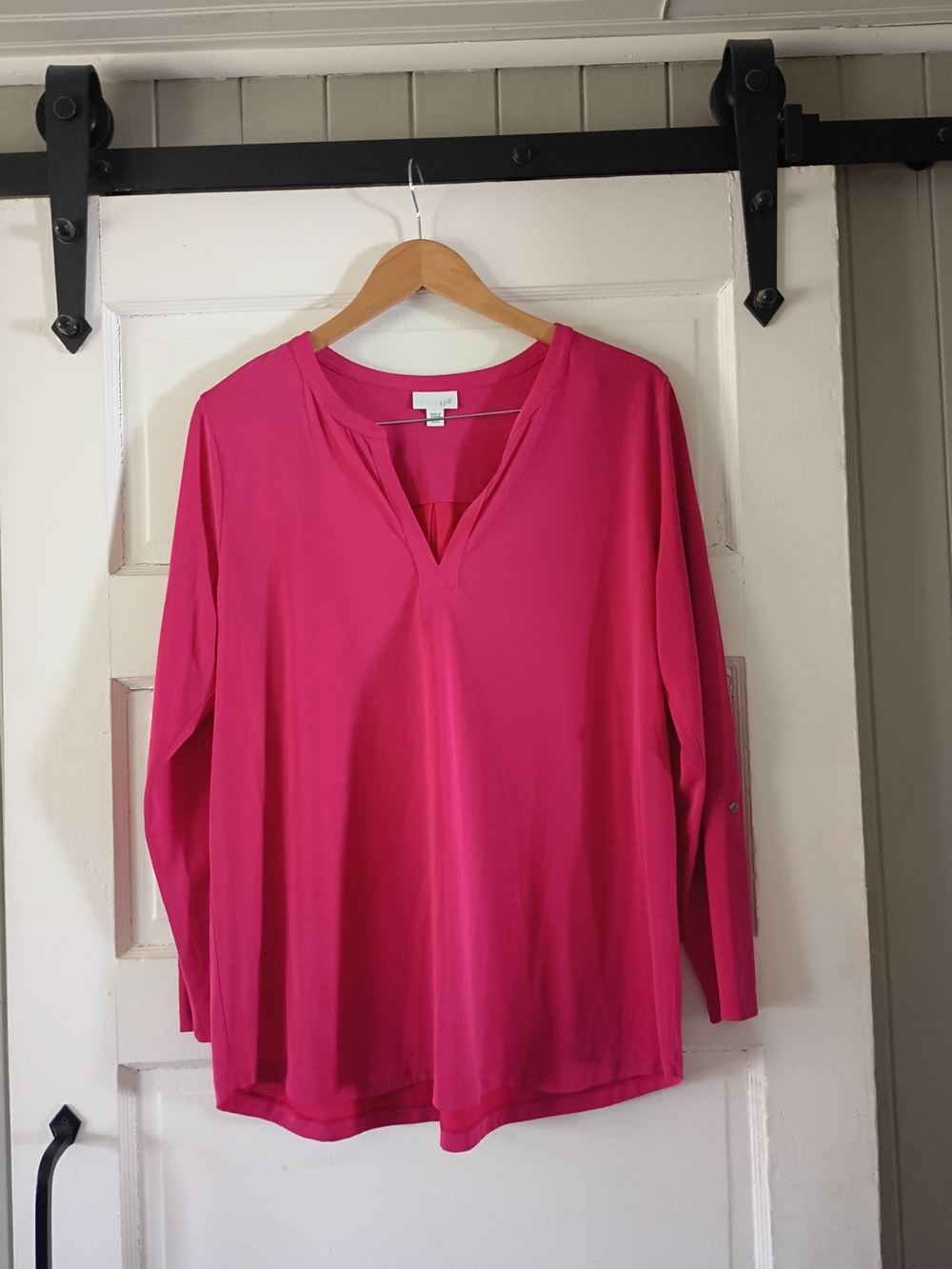 J. Jill Bright Fuchsia Split V-Neck Long Sleeve Tunic